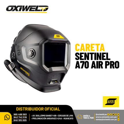 Careta fotosensible ESAB Sentinel A70 Air PRO con visor abatible, filtro de oscurecimiento automático DIN 5-13 y sistema adaptable a respirador PAPR