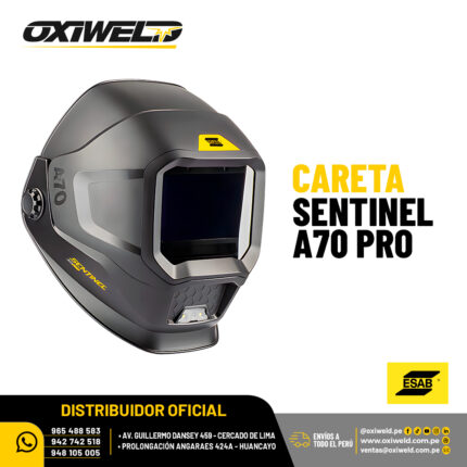 Careta fotosensible ESAB Sentinel A70 PRO con filtro de oscurecimiento automático DIN 5-13, visor abatible y luz LED para soldadura industrial