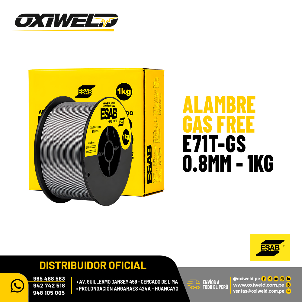 Alambre Gas Free E71T-GS 0.8mm de 1Kg Esab Alambre Gas Free E71T-GS 0.8mm de 1Kg Esab