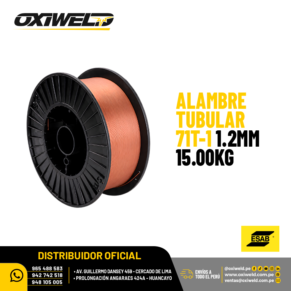 Alambre Tubular 71T-1 1.2mm de 15 Kg Esab Alambre Tubular 71T-1 1.2mm de 15 Kg Esab