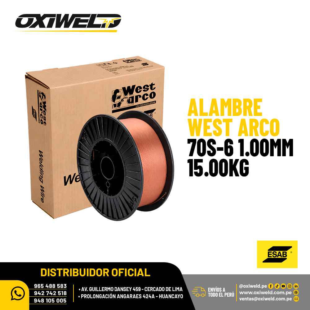 Alambre West Arco 70S-6 1.00mm de 15 Kg Esab Alambre West Arco 70S-6 1.00mm de 15 Kg Esab