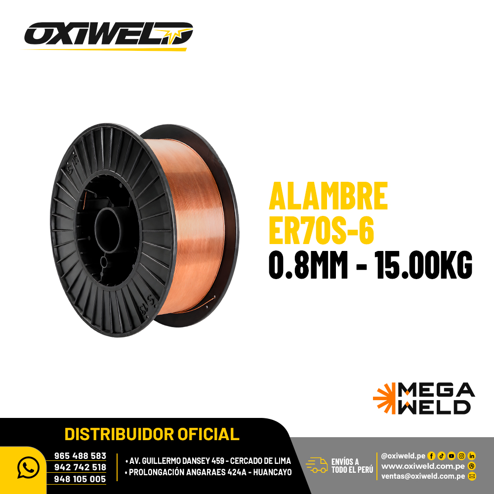 Alambre ER70S-6 0.8mm de 15 Kg Megaweld Alambre ER70S-6 0.8mm de 15 Kg Megaweld