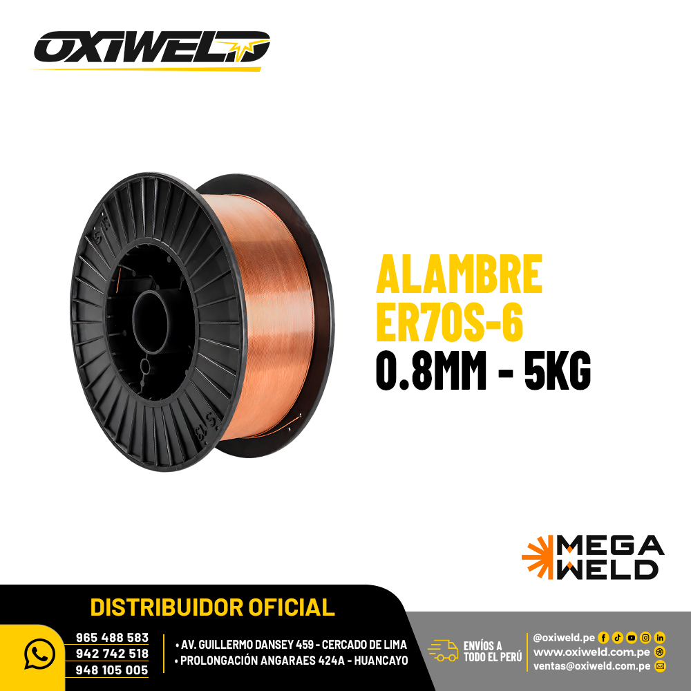 Alambre ER70S-6 0.8mm de 5Kg Megaweld Alambre ER70S-6 0.8mm de 5Kg Megaweld