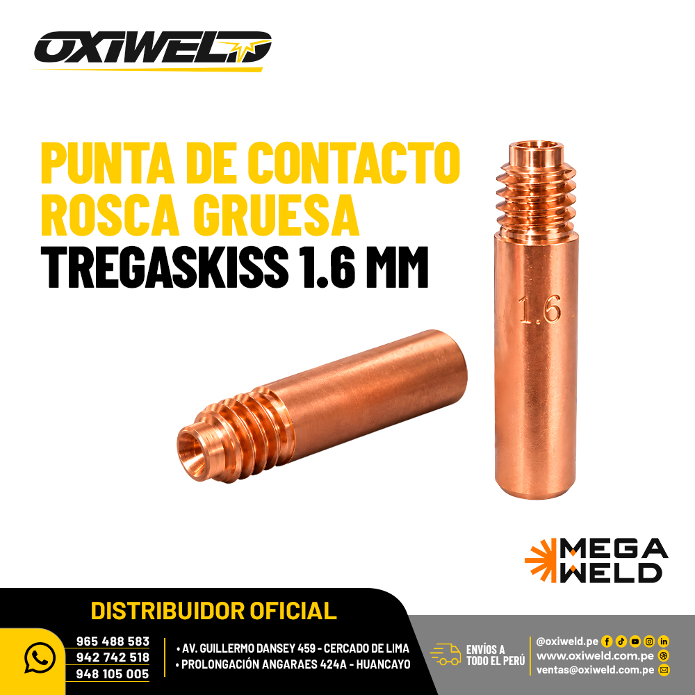 Punta de Contacto Rosca Gruesa Tregaskiss 1.6 mm Megaweld Punta de Contacto Rosca Gruesa Tregaskiss 1.6 mm Megaweld