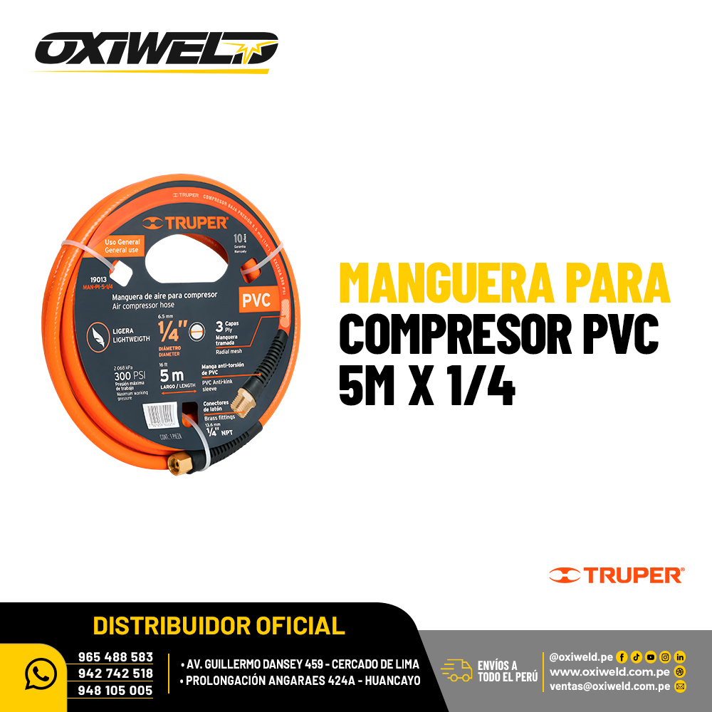 Manguera para Compresor PVC 5M por 1/4 Truper Manguera para Compresor PVC 5M por 1/4 Truper