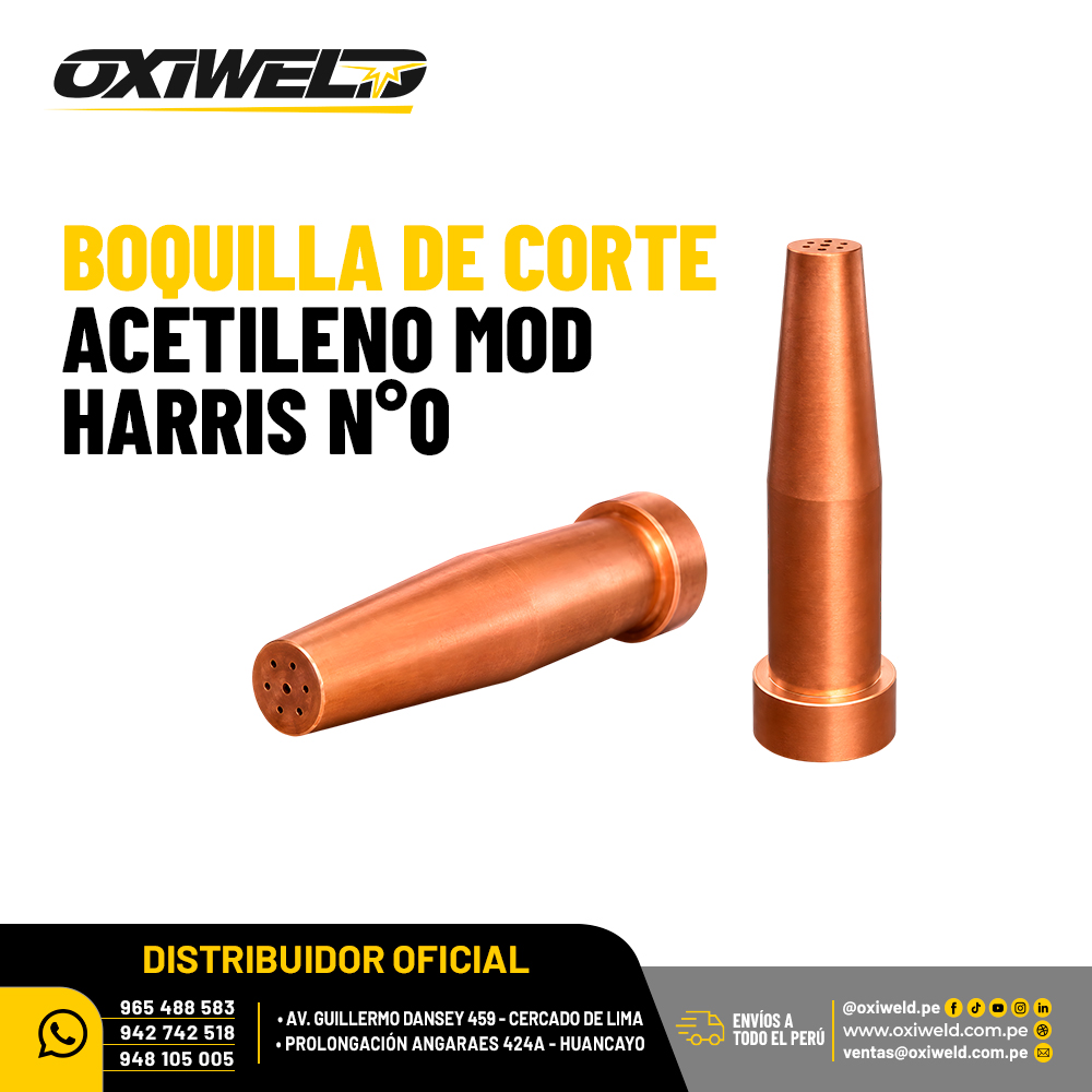 BOQUILLA DE CORTE ACETILENO MOD HARRIS N0 Boquilla de corte para acetileno Harris N°0 utilizada en equipos de oxicorte para metales