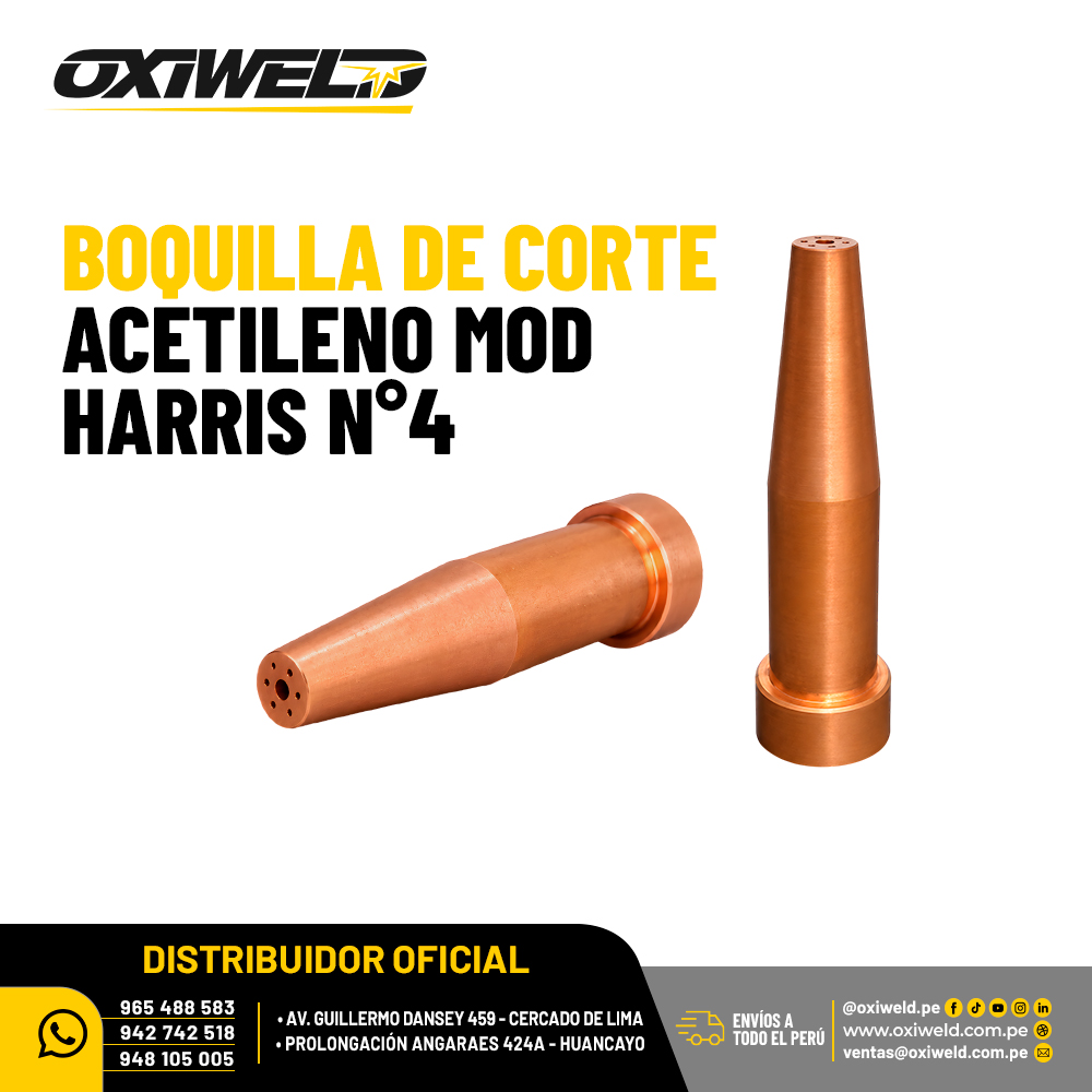 BOQUILLA DE CORTE ACETILENO MOD HARRIS N4 Boquilla de corte para acetileno Harris N°4 utilizada en trabajos de oxicorte de metales