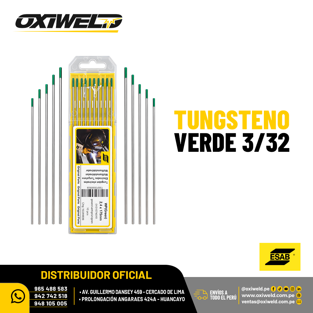 Electrodo Tungsteno Verde 3/32 ESAB Electrodo Tungsteno Verde 3/32 ESAB