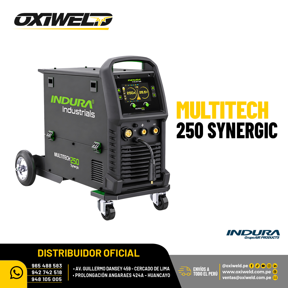 Multitech 250 Synergic Indura Máquina de soldar Indura MultiTech 250 Synergic multiproceso de 250 amperios para soldadura MIG, TIG y MMA