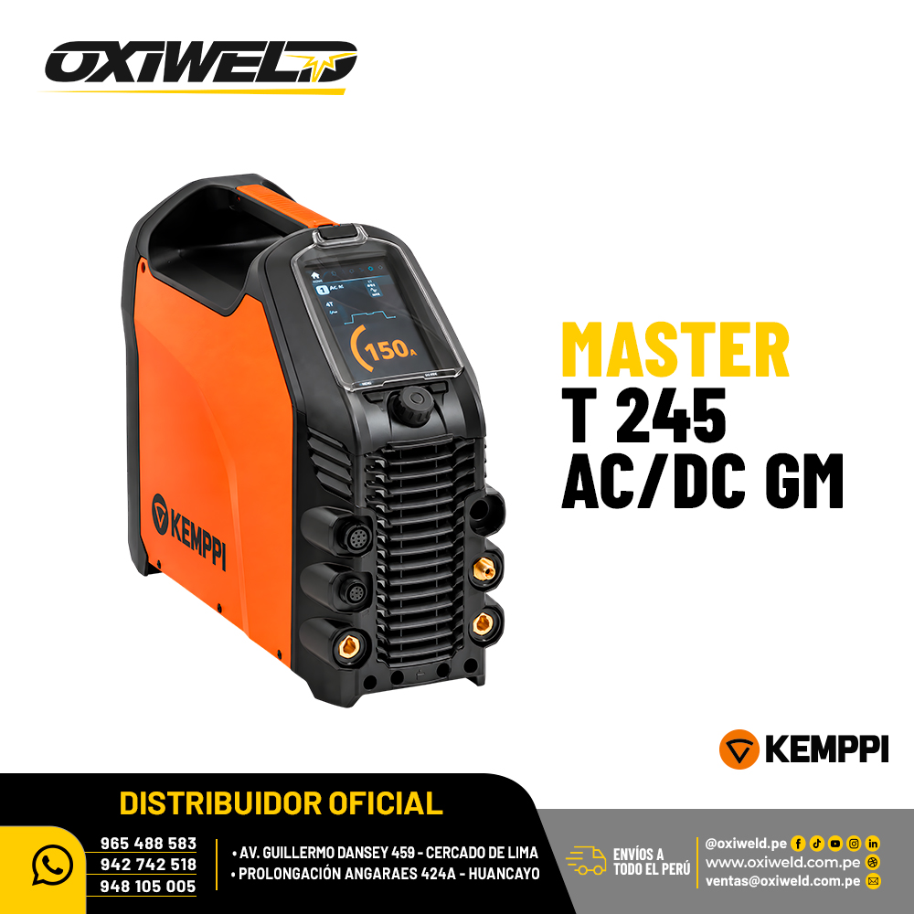 Master T 245 AC/DC GM Kemppi Máquina de soldar Kemppi Master T 245 AC/DC GM de 240 amperios para soldadura TIG y MMA