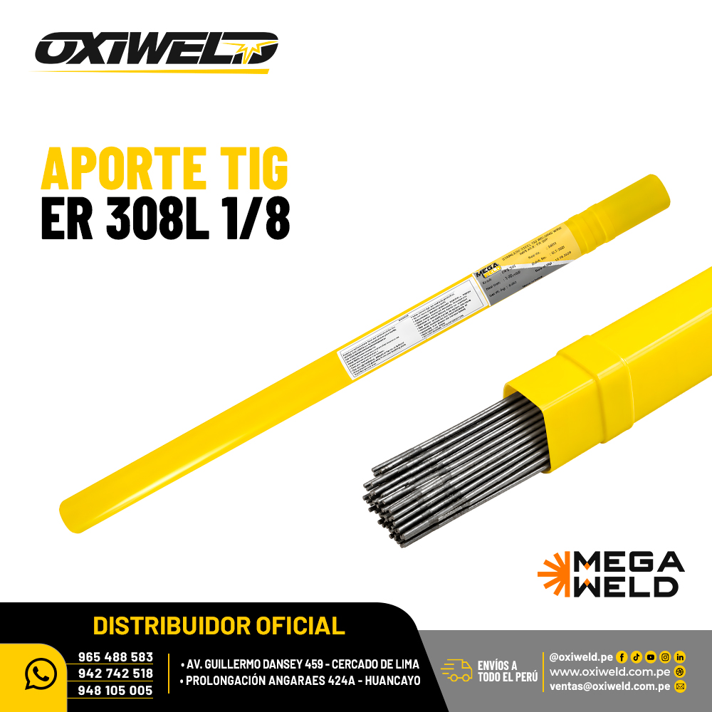 MEGAWELD APORTE TIG ER308L 1 8 Varilla de aporte TIG ER308L Megaweld de 0.32 cm de diámetro para soldadura de acero inoxidable 304 y 304L
