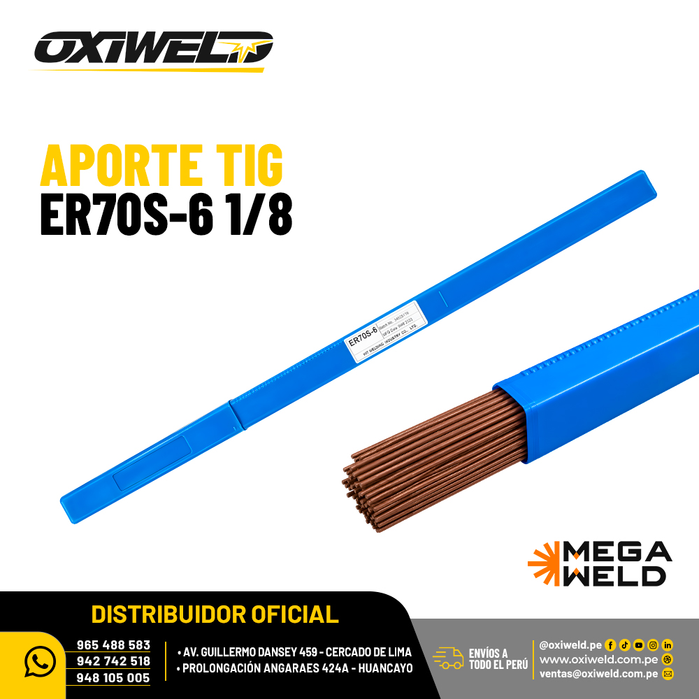 MEGAWELD APORTE TIG ER70S-6 1 8 Varilla de aporte TIG ER70S-6 Megaweld de 0.32 cm de diámetro para soldadura de acero al carbono