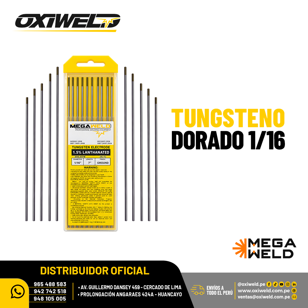 Electrodo Tungsteno Dorado 1/16 Megaweld Electrodo Tungsteno Dorado 1/16 Megaweld