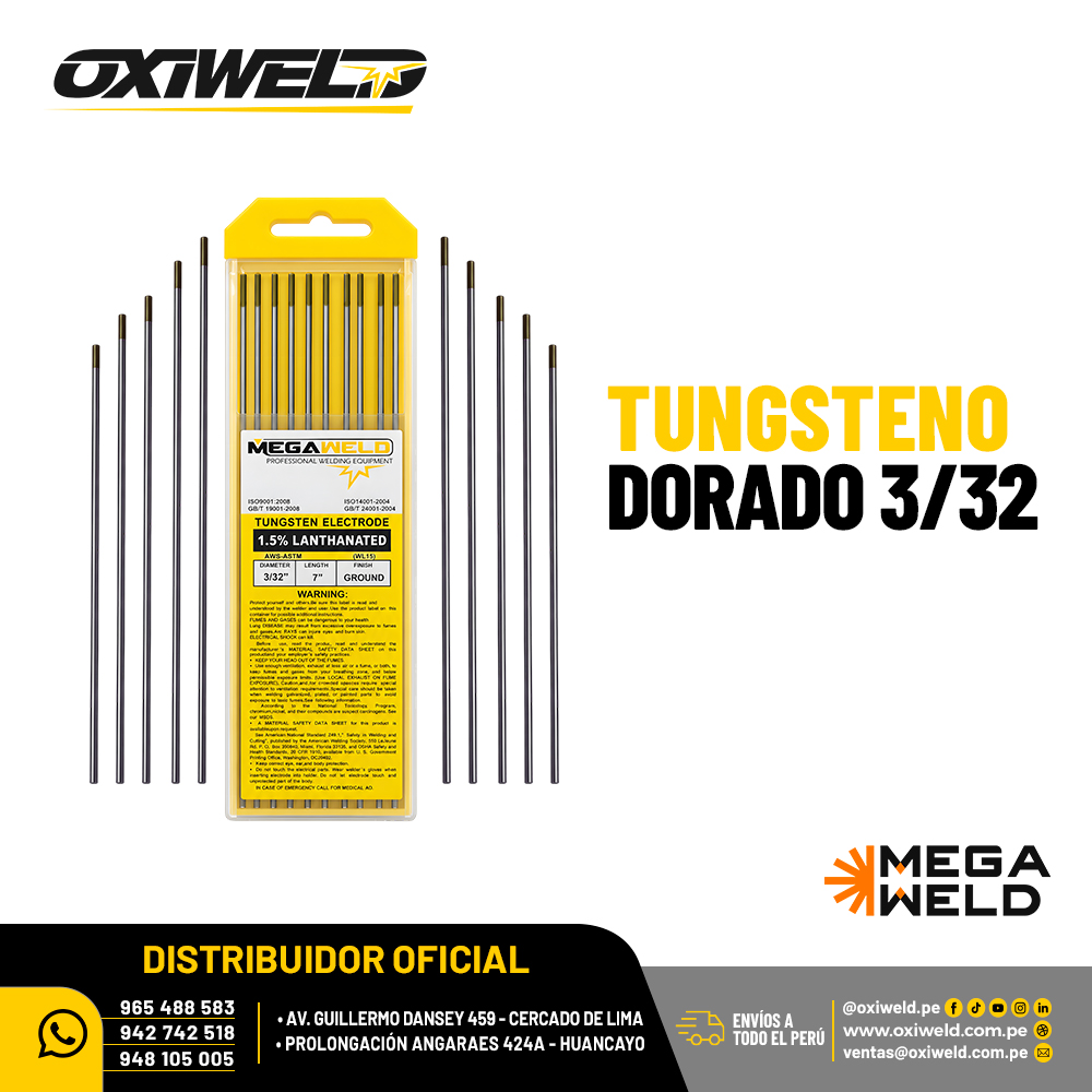 Electrodo Tungsteno Dorado 3/32 Megaweld Electrodo Tungsteno Dorado 3/32 Megaweld
