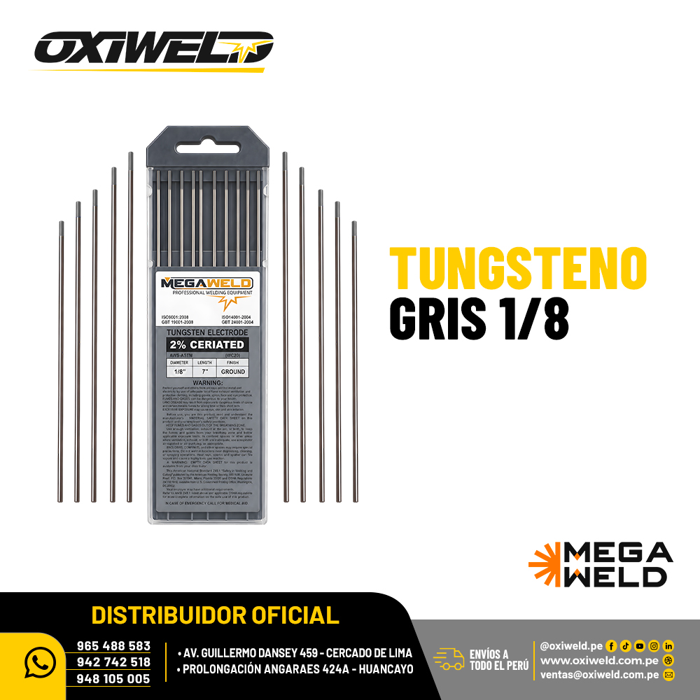 Electrodo Tungsteno Gris 1/8 Megaweld Electrodo Tungsteno Gris 1/8 Megaweld