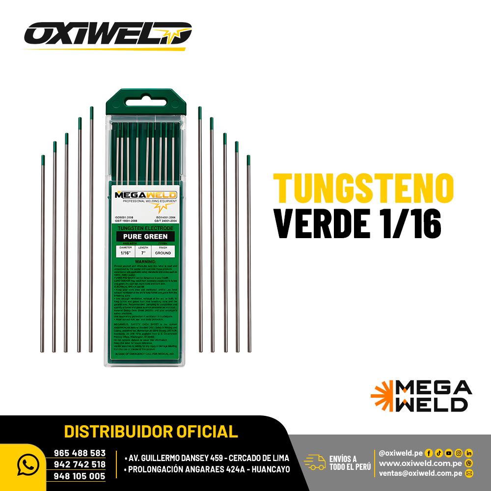 Electrodo Tungsteno Verde 1/16 Megaweld Electrodo Tungsteno Verde 1/16 Megaweld