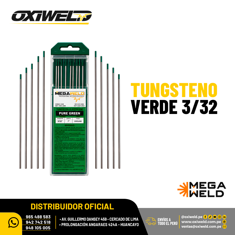 Electrodo Tungsteno Verde 3/32 Megaweld Electrodo Tungsteno Verde 3/32 Megaweld