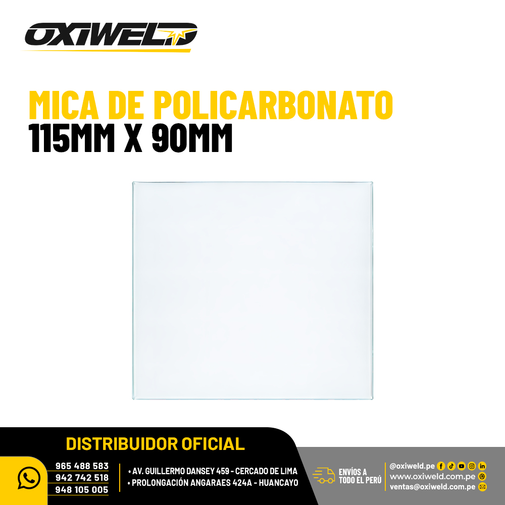 MICA DE POLICARBONATO 115 X 90MM Mica de policarbonato transparente de 11.5 x 9 cm para proteger el visor de caretas de soldadura compatibles