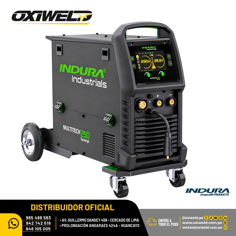 Maquina-de-soldar-Multitech 250 Synergic-indura Soldadora inverter Indura MultiTech 250 Synergic con pantalla LCD para trabajos de soldadura industrial