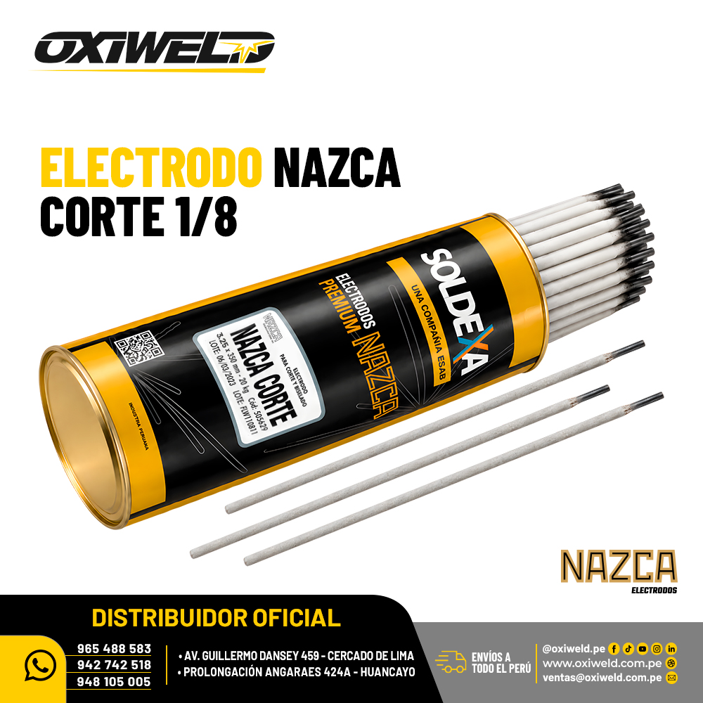 NAZCA ELECTRODO NAZCA CORTE 1 8 Electrodo Nazca Corte de 0.325 cm de diámetro para corte, acanalado y eliminación de soldaduras defectuosas en piezas metálicas