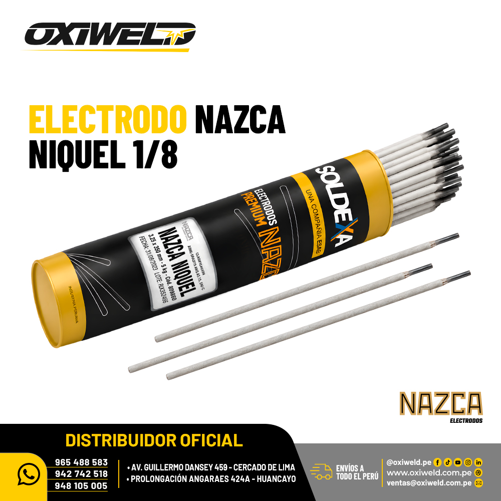 NAZCA ELECTRODO NAZCA NIQUEL 1 8 Electrodo Nazca Níquel de 0.325 cm de diámetro, clasificación AWS ENi-CI, para soldadura y reparación de piezas de hierro fundido