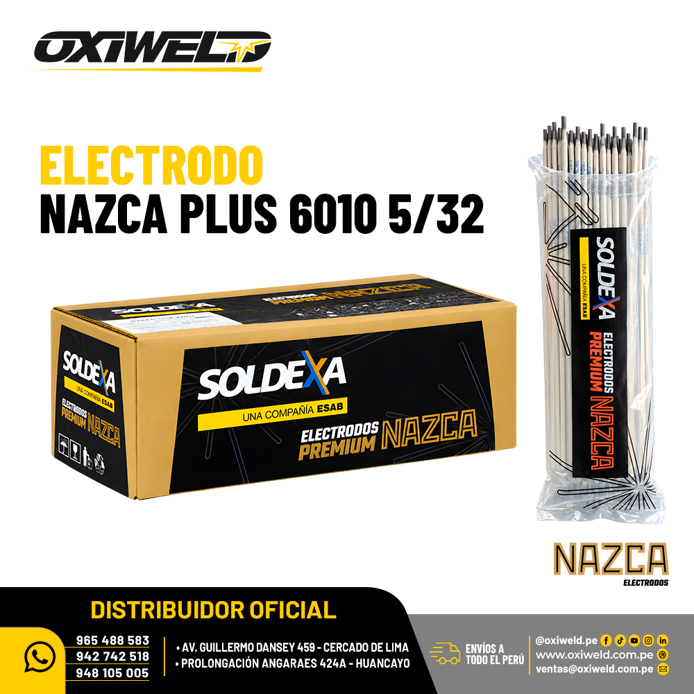 NAZCA ELECTRODO NAZCA PLUS 6010 5 32 Electrodo Nazca Plus 6010 de 5/32 (4.00 mm), clasificación AWS E6010, para soldadura de tuberías y estructuras de acero