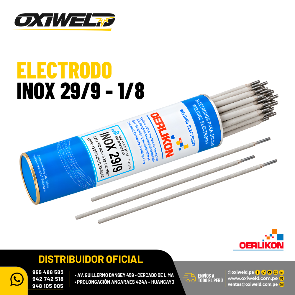 OERLIKON ELECTRODO INOX 1 8 Electrodo inoxidable Inox 29/9 Oerlikon de 1/8, clasificación AWS E312-16, para reparación y unión de aceros de distinta composición