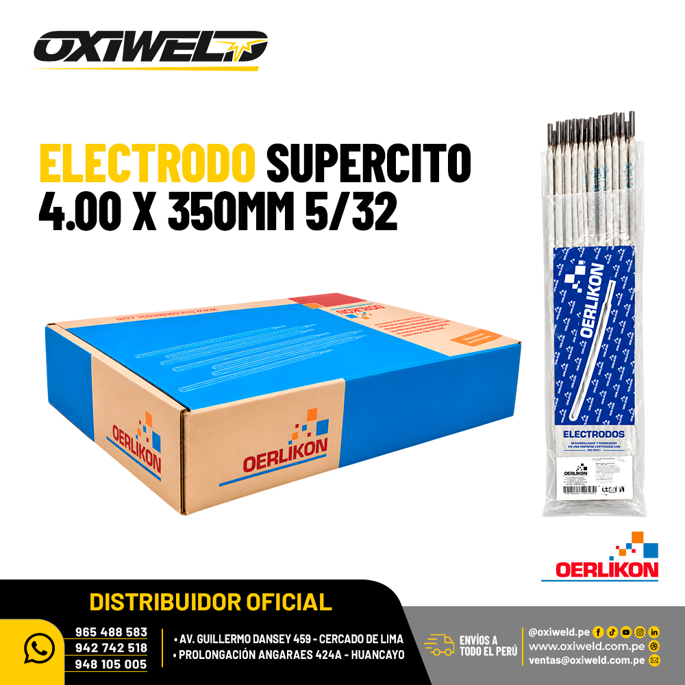 OERLIKON ELECTRODO SUPERCITO 5 32 Electrodo Supercito Oerlikon de 4.00 x 350 mm de 5/32, clasificación AWS E7018, para soldadura de acero al carbono