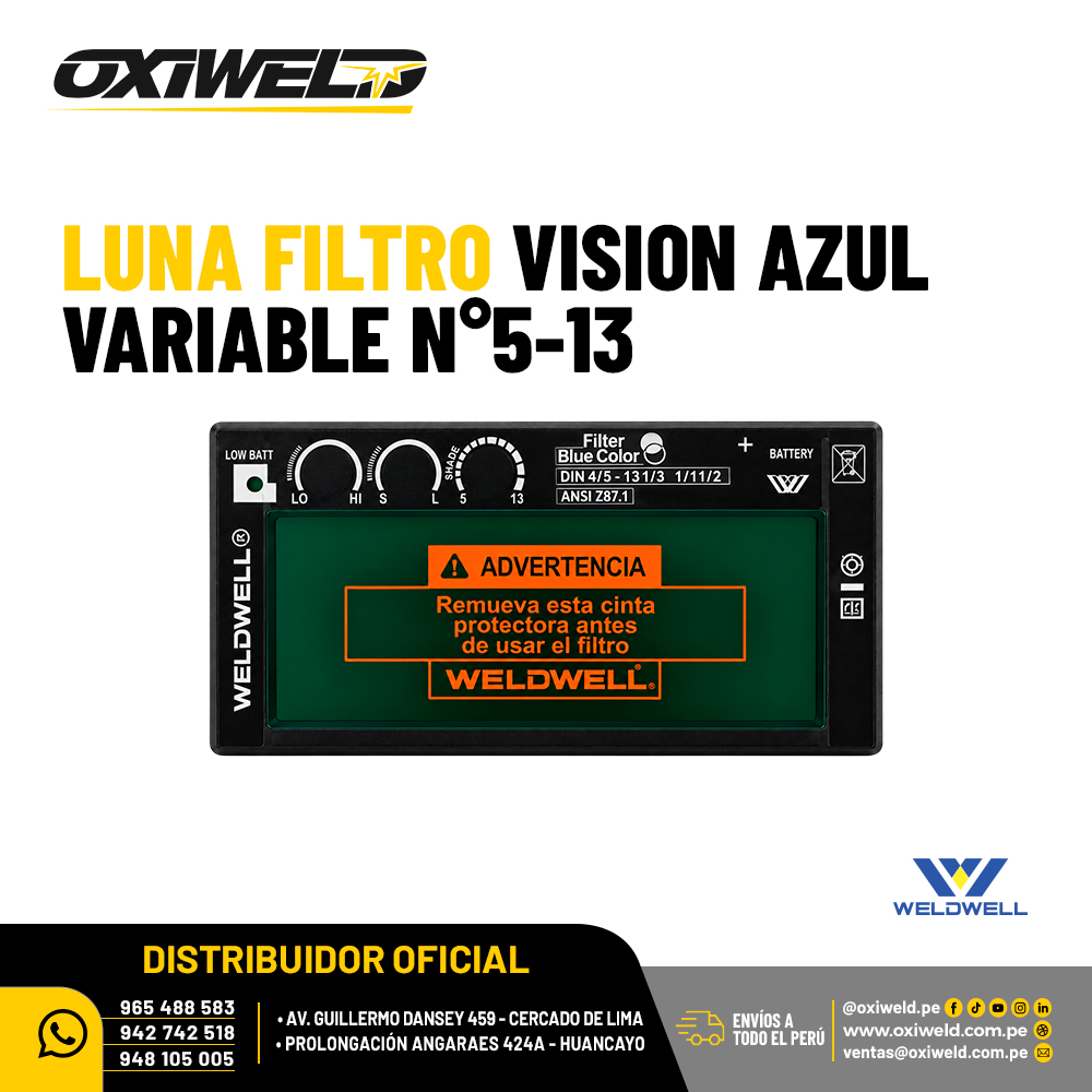 Luna Filtro Vision Azul Variable N°5-13 Weldwell Luna Filtro Vision Azul Variable N°5-13 Weldwell